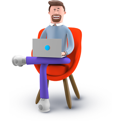 Man sitting on a chair with a laptop on his lap